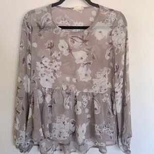 ALTAR’D State Taupe Gray Peplum Ruffle Top mesh nude sheer